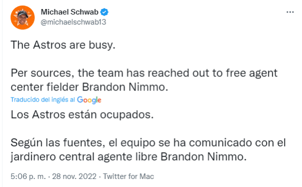 Astros se interesa en Brandon Nimmo (Foto: Twitter / @michaelschwab13)
