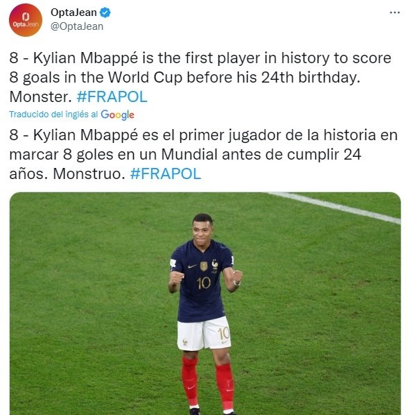 Dato de Opta sobre Mbappé. Getty.