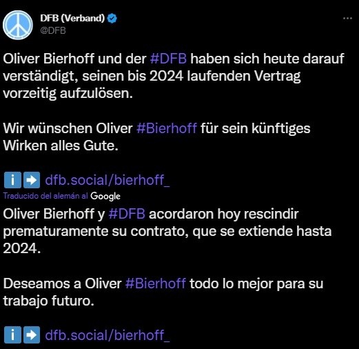 La salida de Oliver Bierhoff de la DFB (Twitter @DFB)