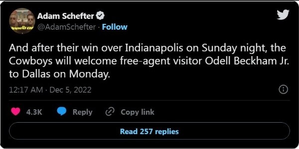 Schefter dropping the Beckham Jr news at midnight