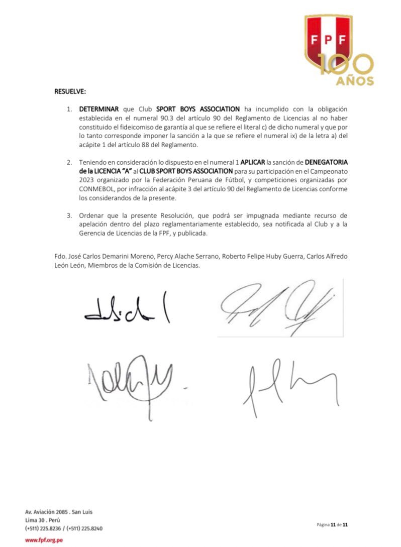 Comunicado de la FPF. (Foto: Twitter)