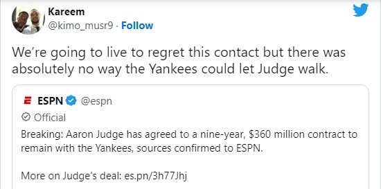 &quot;Vamos a vivir arrepintiéndonos de este contrato, pero no había manera alguna de que Yankees dejara marchar a Judge&quot;