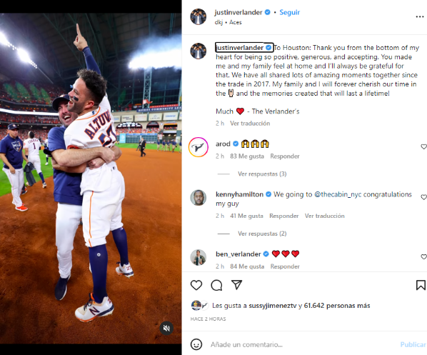 Despedida de Verlander a Astros con Altuve (Foto: Instagram / @justinverlander)