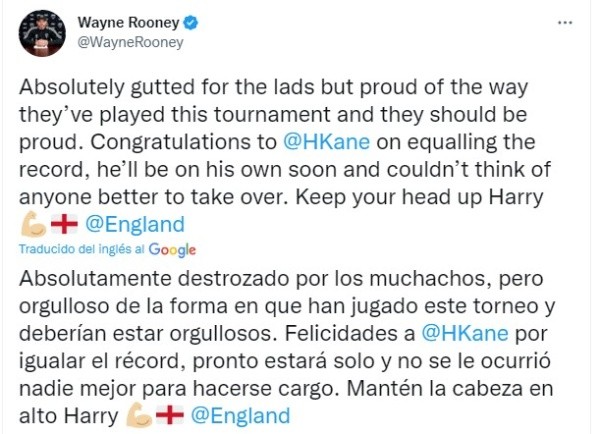 Mensaje de Rooney. Twitter.
