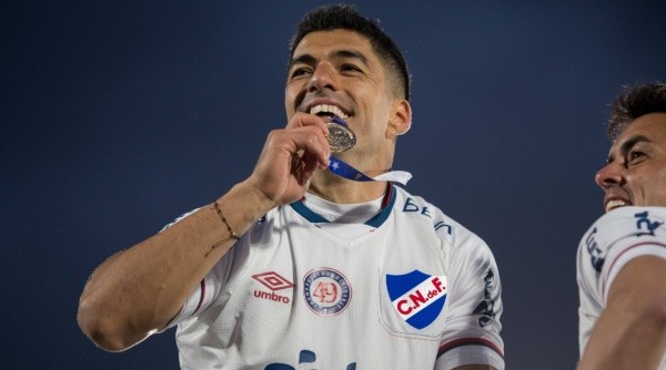 Luis Suárez y su festejo por uno de los títulos con Nacional