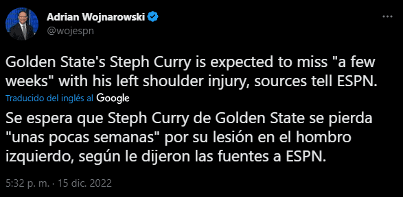Lesión de Curry en la NBA (Foto: Twitter / @wojespn)