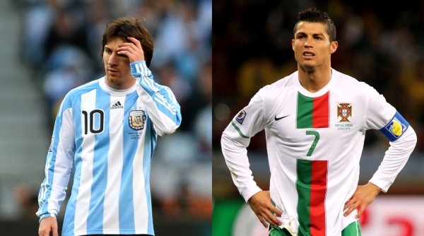 Lionel Messi y Cristiano Ronaldo, en el Mundial 2010