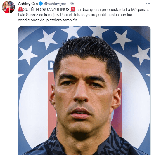 Toluca preguntó por Suárez. (Twitter @ashleygme)