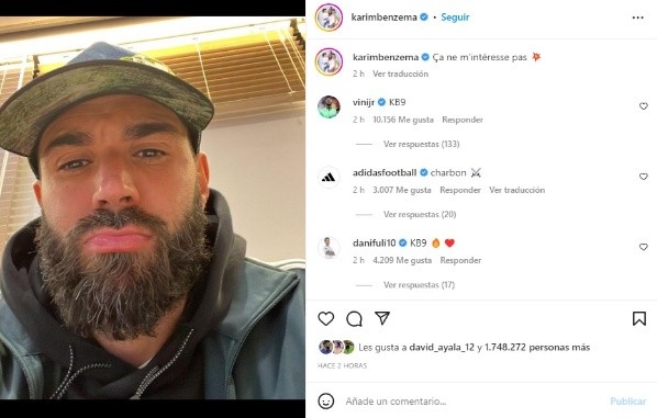 Benzema y su publicación en Instagram. Getty.