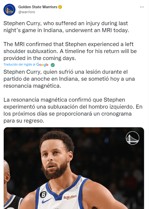 La información oficial de la lesión de Stephen Curry fue otorgada por las redes sociales de los Golden State Warriors