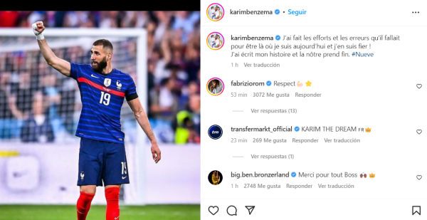 Fuente: Instagram oficial Karim Benzema (karimbenzema)