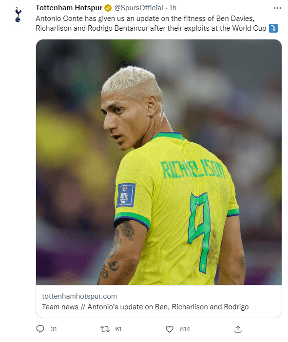 Fuente: Twitter Oficial Tottenham (@SpursOfficial)
