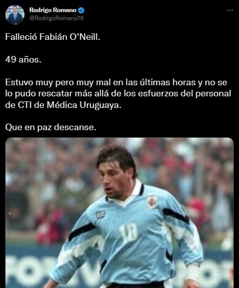 Falleció Fabián O&#039;Neill a sus 49 años (Twitter @RodrigoRomano76)