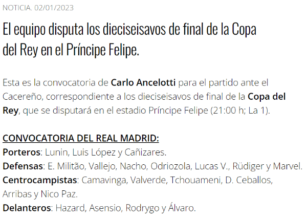 Web oficial de Real Madrid