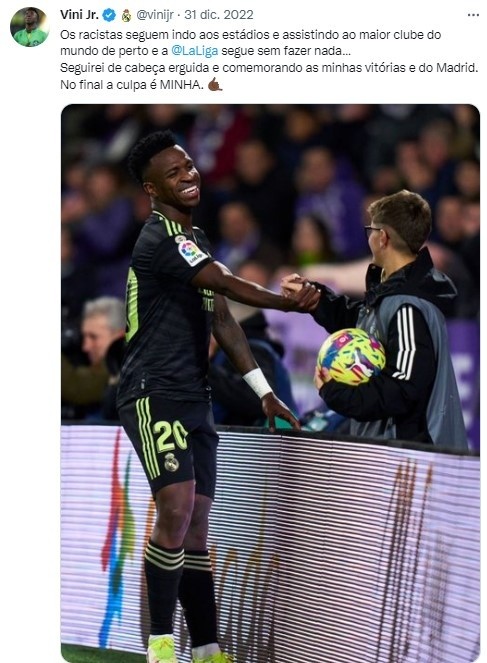 Vinicius Junior hizo en Twitter su descargo a LaLiga por los insultos racista que recibió en el Valladolid vs. Real Madrid