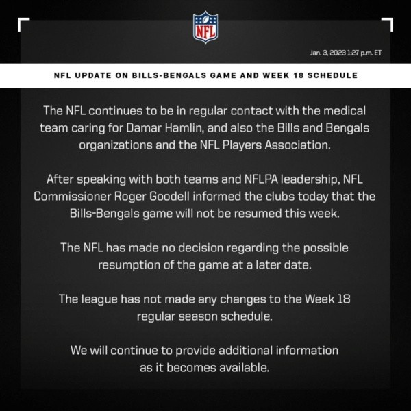 Comunicado oficial tras la situación de Damar Hamlin (NFL)