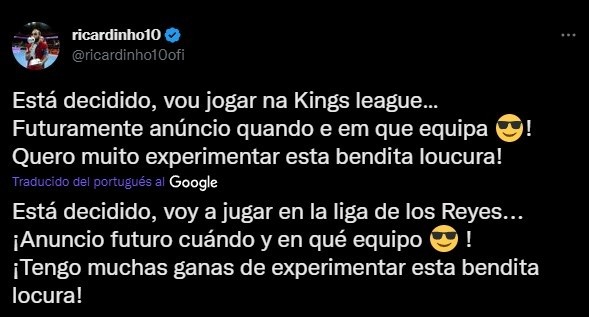 Ricardinho anunció su llegada a la Kings League