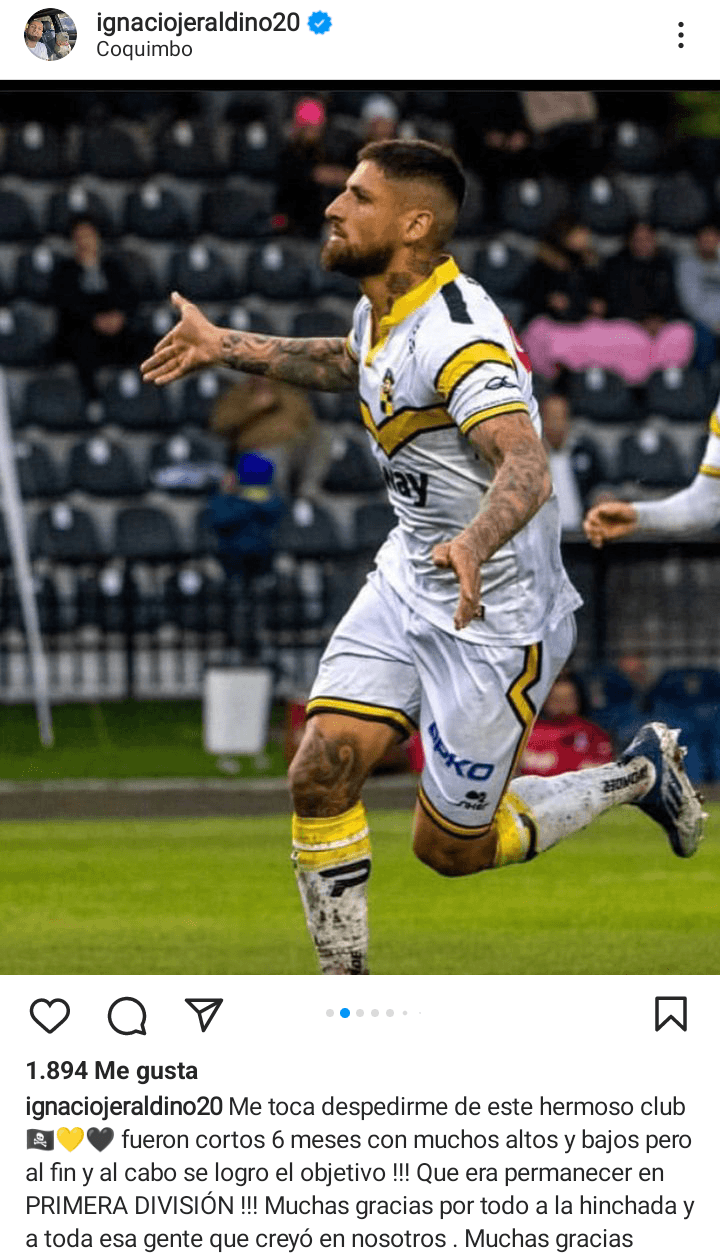 Despedida de Jeraldino en Instagram.