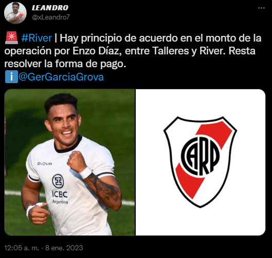 Enzo Díaz, a un paso de River