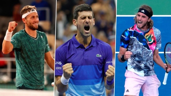 Ruud, Djokovic y Tsitsipas, los tres con chances. (Getty)