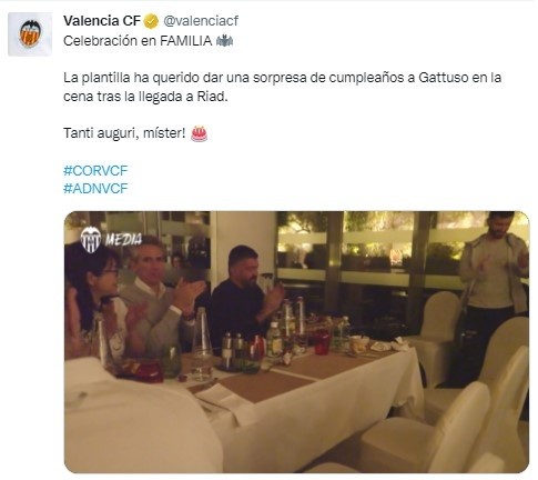 Gennaro Gattuso celebró sus 45 años en la concentración del Valencia en Riad.