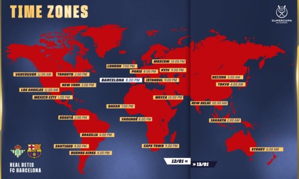 Barcelona vs. Real Betis por la Semifinal de la Supercopa de España.