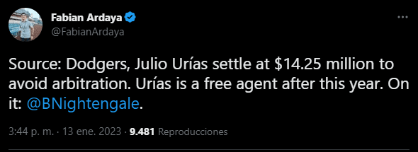 El salario de Urías en el 2023 (Foto: Twitter / @FabianArdaya)