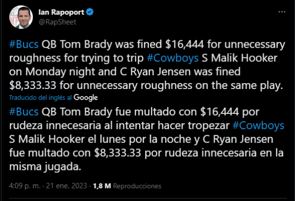 Sanción a Tom Brady (Foto: Twitter / @RapSheet)