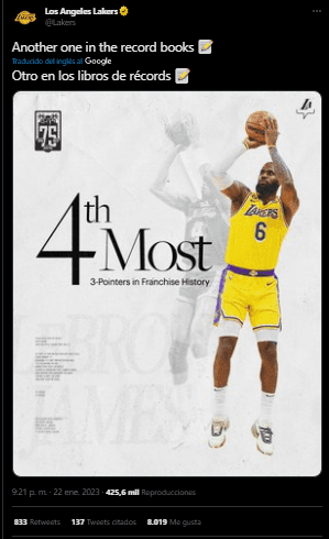 Nuevo récord de LeBron James (Foto: Twitter / @Lakers)