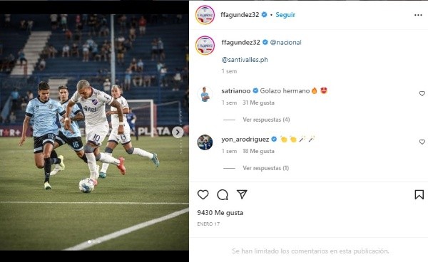 Franco Fagundez con la 10 de Nacional. Instagram.