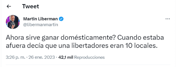 El tuit de Martín Liberman. (Foto: Twitter)