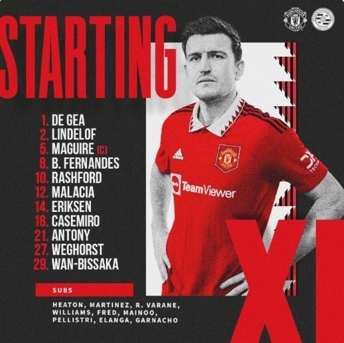 11 titular de Manchester United. Twitter.