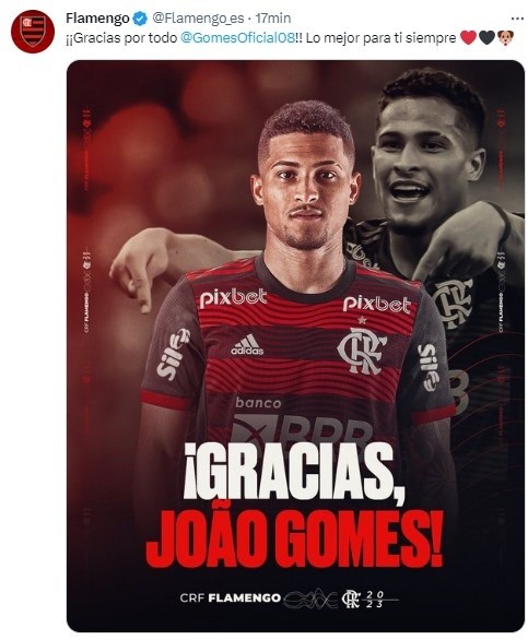 Flamengo anunció la transferencia de João Gomes al Wolverhampton.