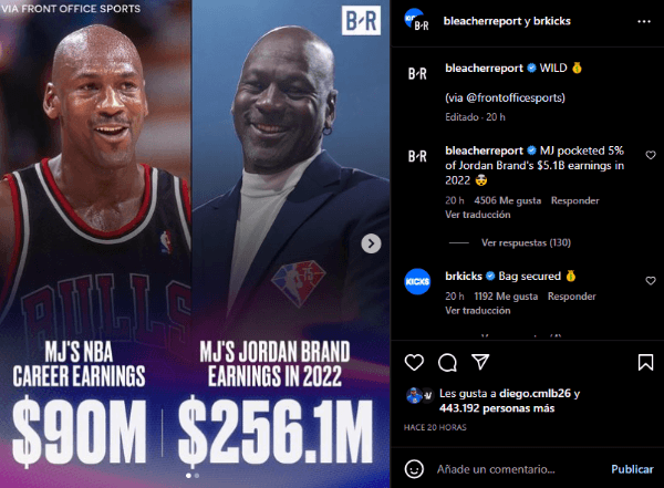 Salarios de Jordan en la NBA vs. ganancias de Jordan Brand en 2022 (Foto: Instagram / @bleacherreport)