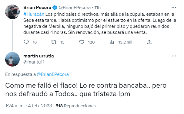 El enojo de los hinchas de Huracán con Merolla.