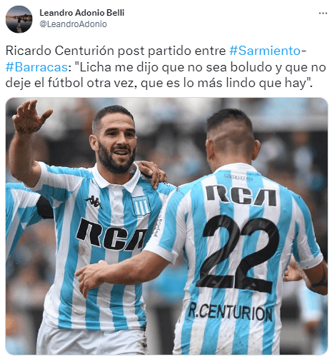 El mensaje que recibió Centurión de Licha López tras su vuelta al fútbol argentino.