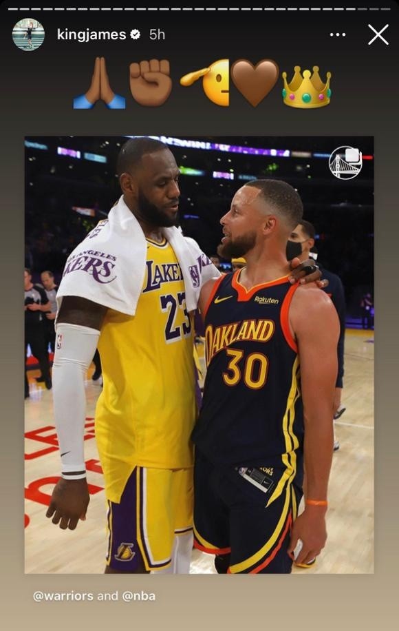 LeBron presume mensaje de Curry y Warriors (Foto: Instagram / @kingjames)