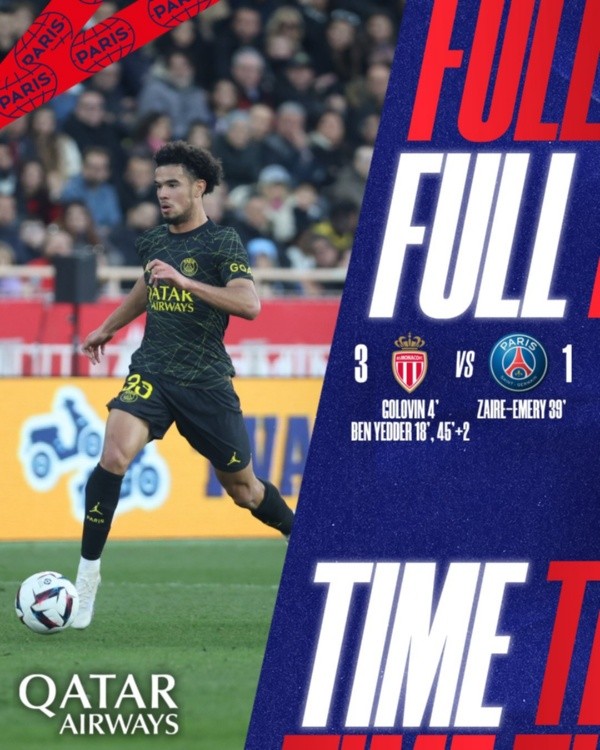 PSG cayó 3 a 1 con el Mónaco por la Ligue 1.