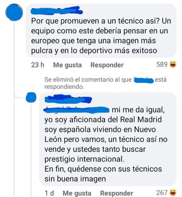 Comentarios contra Chima en redes (Facebook Tigres Oficial)