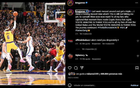 Mensaje de LeBron sobre su récord en la NBA (Foto: Instagram / @kingjames)