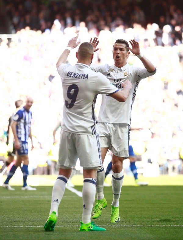 Karim Benzema junto a Cristiano Ronaldo en Real Madrid. Getty Images