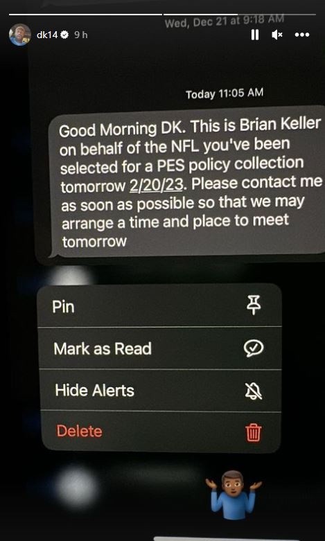 DK Metcalf&#039;s Instagram story about the PES test request.