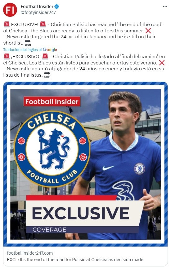 Christian Pulisic cambiaría Chelsea por Newcastle.