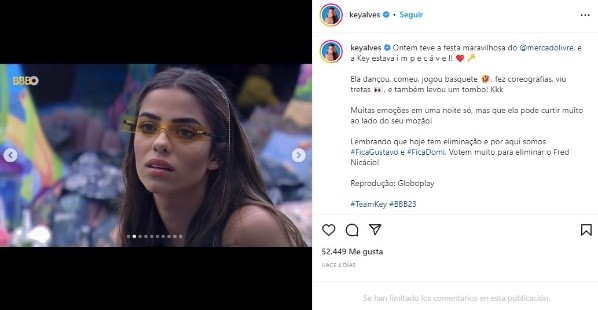 Key Alves en redes sociales. Instagram.