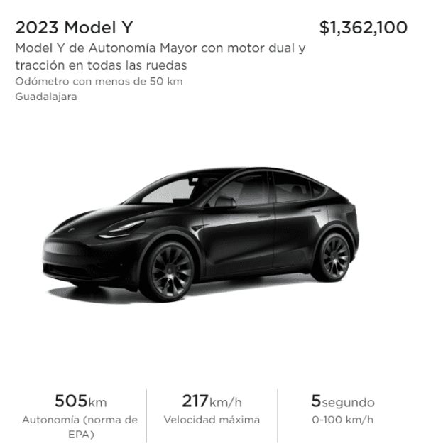 Este es uno de los modelos de auto disponibles para México en la página oficial de Tesla. Imagen: resla.com