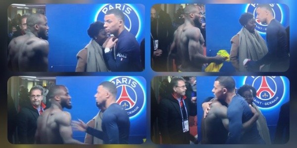 El intercambio de Kylian Mbappé con el delantero del Nantes. @EspoirsduFoot