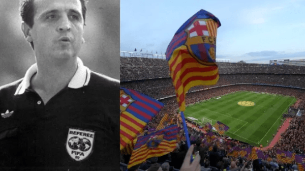 El árbitro Enríquez Negreira y el Camp Nou de Barcelona (Getty)