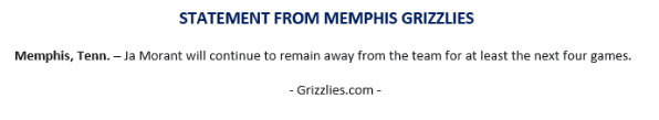 Comunicado de Grizzlies sobre Ja Morant (Foto: Twitter / @GrizzliesPR)