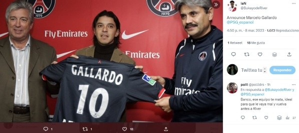 Gallardo como jugador de PSG. Twitter.