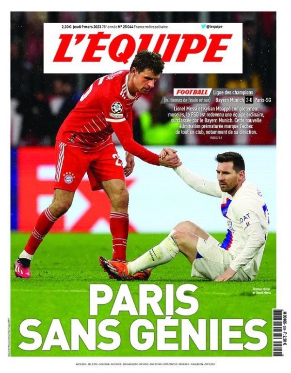 París Sin Genios, la portada de L'Equipe tras eliminación del PSG | L'Equipe